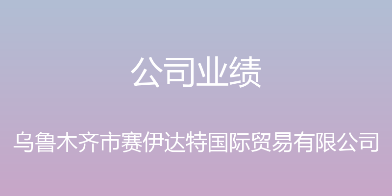 公司业绩 - 乌鲁木齐市赛伊达特国际贸易有限公司